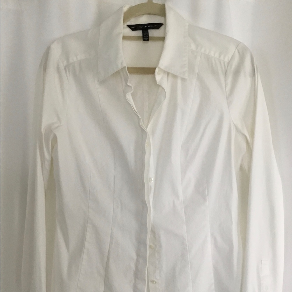 WHBM Long Sleeve White Button Down Blouse